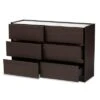 Walker Wood 6 Drawer Dresser With Faux Marble Top Dark Brown/Marble/Gold - Baxton Studio