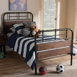 Twin Monoco Rustic Industrial Finished Metal Wood Platform Bed Brown - Baxton Studio 13 Twin Monoco Rustic Industrial Finished Metal Wood Platform Bed Brown - Baxton Studio -Home Furniture Shop-Baxton Studio GUEST 794b665d c2fd 46fe a57d f50f1bd796d2