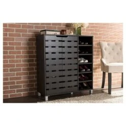 Shirley Modern And Contemporary Wood 2-Door Shoe Cabinet With Open Shelves - Dark Brown - Baxton Studio -Home Furniture Shop-Baxton Studio GUEST 799a9a0d 9655 4a2f 8826 1730bf5b00a4
