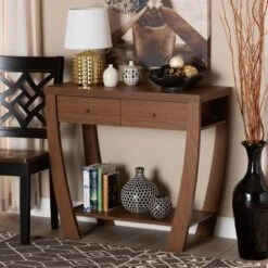 Capote Wood 2 Drawer Console Table - Baxton Studio -Home Furniture Shop-Baxton Studio GUEST 79c1c42b db9f 429b 8037 5818f179310e