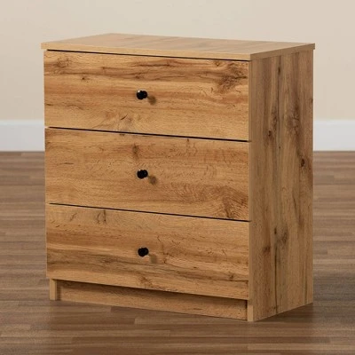 Decon Wood 3 Drawer Storage Chest Oak Brown - Baxton Studio 7 Decon Wood 3 Drawer Storage Chest Oak Brown - Baxton Studio - Image 5