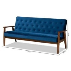 Sorrento Velvet Upholstered Wooden 3 Seater Sofa Navy Blue/Brown - Baxton Studio -Home Furniture Shop-Baxton Studio GUEST 7a8e4ab9 eefe 462d 8d8f 51963c365dca