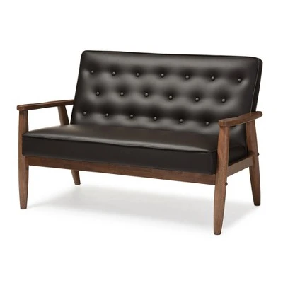 Sorrento Mid-Century Retro Modern Faux Leather Upholstered Wooden 2 Seater Loveseat - Baxton Studio 7 Sorrento Mid-Century Retro Modern Faux Leather Upholstered Wooden 2 Seater Loveseat - Baxton Studio - Image 5