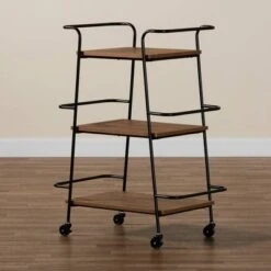 Small Bernard Rustic Industrial Metal And Wood 3 Tier Mobile Wine Bar Cart Black/Walnut - Baxton Studio -Home Furniture Shop-Baxton Studio GUEST 7b7ef752 ce3e 482f b796 fa2fd1bafbc6