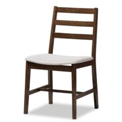 5pc Nadine Modern And Contemporary Walnut Finished Fabric Upholstered Dining Set Light Gray, Brown - Baxton Studio