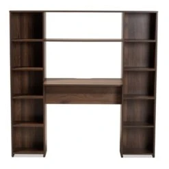 Ezra Wood Storage Computer Desk With Shelves Walnut - Baxton Studio