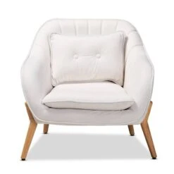 Valentina Velvet Natural Wood Armchair - Baxton Studio