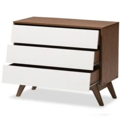Hildon Mid-Century Modern Wood 3 Drawer Storage Chest Brown - Baxton Studio