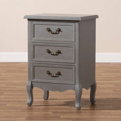 3 Drawer Capucine Finished Wood Nightstand Gray - Baxton Studio 5 3 Drawer Capucine Finished Wood Nightstand Gray - Baxton Studio - Image 3