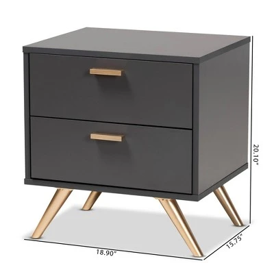 Kelson Wood 2 Drawer Nightstand Dark Gray/Gold - Baxton Studio 6 Kelson Wood 2 Drawer Nightstand Dark Gray/Gold - Baxton Studio - Image 4