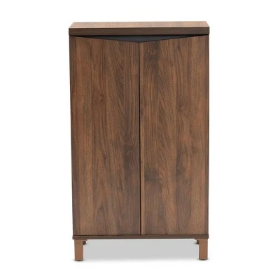 Talon Two-Tone Wood 2 Door Shoe Storage Cabinet Walnut Brown/Dark Gray - Baxton Studio 4 Talon Two-Tone Wood 2 Door Shoe Storage Cabinet Walnut Brown/Dark Gray - Baxton Studio - Image 2