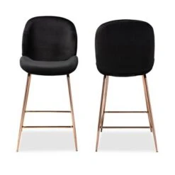 2pc Lander Velvet Fabric Upholstered Metal Counter Stool Set - Baxton Studio