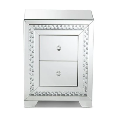Baxton Studio Mina Mirrored 2 Drawer Nightstand Bedside Table Silver - BaxtonStudio 8 Baxton Studio Mina Mirrored 2 Drawer Nightstand Bedside Table Silver - BaxtonStudio - Image 6