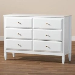 6 Drawer Naomi Wood Bedroom Dresser White/Gold - Baxton Studio -Home Furniture Shop-Baxton Studio GUEST 7de9a168 d69f 4c7a 806f b4e43b3a326f