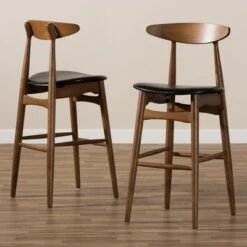 Set Of 2 Flora Mid-Century Modern Walnut Finished Wood Upholstered Barstools Black - Baxton Studio -Home Furniture Shop-Baxton Studio GUEST 7dfc5d1f 3a84 48ae 8a14 e27238ac1c24