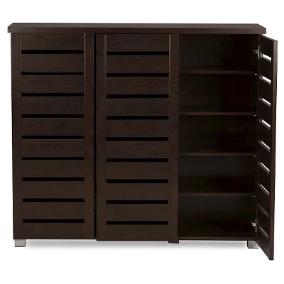 Adalwin Modern And Contemporary 3-Door Wooden Entryway Shoes Storage Cabinet - Dark Brown - Baxton Studio 5 Adalwin Modern And Contemporary 3-Door Wooden Entryway Shoes Storage Cabinet - Dark Brown - Baxton Studio - Image 3