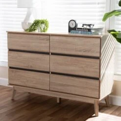 Mirren Light Oak 6 Drawer Dresser Brown, Dark Gray - Baxton Studio -Home Furniture Shop-Baxton Studio GUEST 7eeb2213 a484 4a09 a307 2807813b0ac1