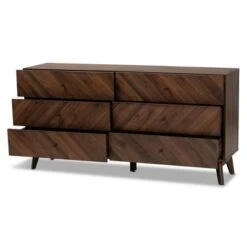 Hartman Wood 6 Drawer Dresser Walnut Brown - Baxton Studio