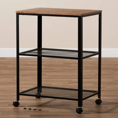 Verna Metal And Wood Kitchen Serving Cart Oak Brown/Black - Baxton Studio 7 Verna Metal And Wood Kitchen Serving Cart Oak Brown/Black - Baxton Studio - Image 5