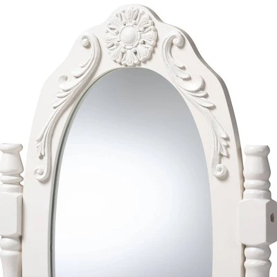 2pc Veronique White Finished Wood Vanity Table With Mirror And Ottoman White - Baxton Studio 9 2pc Veronique White Finished Wood Vanity Table With Mirror And Ottoman White - Baxton Studio - Image 7