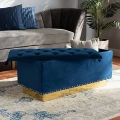 Powell Velvet Fabric Upholstered And PU Leather Ottoman Gold/Blue - Baxton Studio 16 Powell Velvet Fabric Upholstered And PU Leather Ottoman Gold/Blue - Baxton Studio -Home Furniture Shop-Baxton Studio GUEST 80611a78 4c6d 4dda 94ba d7c5df476e94