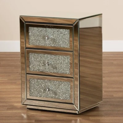 Talan 3 Drawers Mirrored Nightstand - Baxton Studio 8 Talan 3 Drawers Mirrored Nightstand - Baxton Studio - Image 6