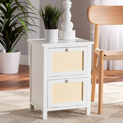 Sariah Wood Rattan 2 Door Nightstand White - Baxton Studio 7 Sariah Wood Rattan 2 Door Nightstand White - Baxton Studio - Image 5
