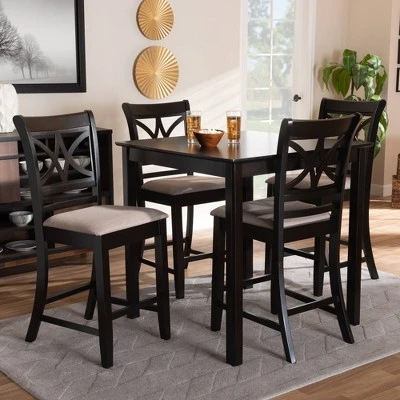 5pc Chandler Pub Dining Set Sand/Espresso - Baxton Studio 7 5pc Chandler Pub Dining Set Sand/Espresso - Baxton Studio - Image 5