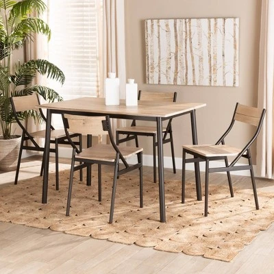 5pc Carmen Wood And Metal Dining Set Oak Brown/Dark Brown - Baxton Studio 10 5pc Carmen Wood And Metal Dining Set Oak Brown/Dark Brown - Baxton Studio - Image 8