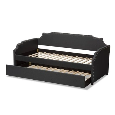 Twin Ally Fabric Upholstered Sofa Daybed With Roll Out Trundle Guest Bed Dark Gray - Baxton Studio 6 Twin Ally Fabric Upholstered Sofa Daybed With Roll Out Trundle Guest Bed Dark Gray - Baxton Studio - Image 4