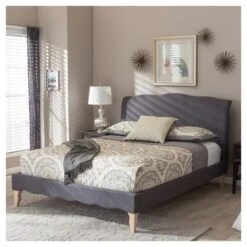 Queen Fannie French Classic Modern Style Polyester Fabric Platform Bed Dark Gray - Baxton Studio -Home Furniture Shop-Baxton Studio GUEST 82070dc3 6389 4ce9 ba52 d5794d23d5c4