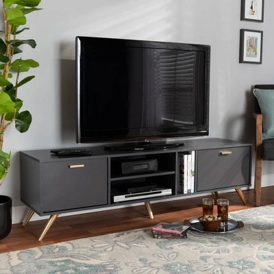 Kelson Wood TV Stand For TVs Up To 55" Dark Gray/Gold - Baxton Studio 5 Kelson Wood TV Stand For TVs Up To 55" Dark Gray/Gold - Baxton Studio - Image 3