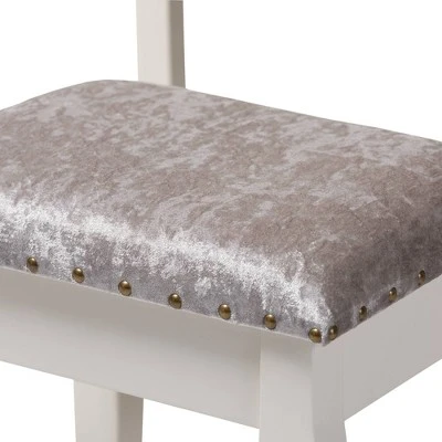 2pc Veronique White Finished Wood Vanity Table With Mirror And Ottoman White - Baxton Studio 7 2pc Veronique White Finished Wood Vanity Table With Mirror And Ottoman White - Baxton Studio - Image 5