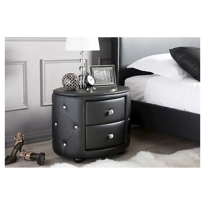 Davina Hollywood Glamour Style Oval 2 - Drawer Faux Leather Upholstered Nightstand - Baxton Studio 7 Davina Hollywood Glamour Style Oval 2 - Drawer Faux Leather Upholstered Nightstand - Baxton Studio - Image 5