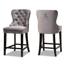 2pc Howell Modern Velvet Upholstered Wood Counter Height Barstool Set - Baxton Studio -Home Furniture Shop-Baxton Studio GUEST 8439f50b 1ada 4b95 b104 8612838f92d5