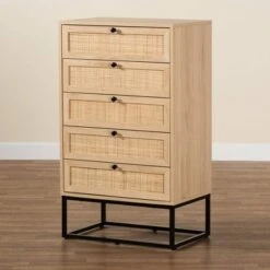 Amelia Wood Rattan 5 Drawer Storage Cabinet Natural Brown/Black - Baxton Studio -Home Furniture Shop-Baxton Studio GUEST 844c9bb9 c354 4038 9776 89de2fe18416