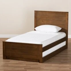 Twin Catalina Modern Classic Mission Style Finished Wood Platform Bed With Trundle - Baxton Studio