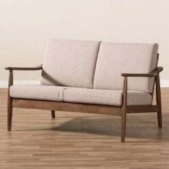 Venza Mid-Modern Walnut Wood Fabric Upholstered 2 Seater Loveseat Light Brown - Baxton Studio -Home Furniture Shop-Baxton Studio GUEST 873318d1 b848 4e9f ac5b 1c40c424a25b