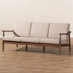 Venza Mid-Modern Walnut Wood Fabric Upholstered 3 Seater Sofa Light Brown - Baxton Studio -Home Furniture Shop-Baxton Studio GUEST 87639c35 0439 4009 9dcd 4c6d1cefb892