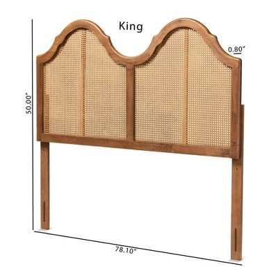 Hazel Vintage Wood And Synthetic Rattan Arched Headboard Walnut - Baxton Studio 9 Hazel Vintage Wood And Synthetic Rattan Arched Headboard Walnut - Baxton Studio - Image 7