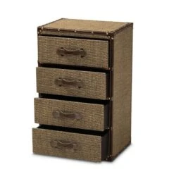 Owen Fabric Upholstered 4 Drawer Accent Storage Cabinet Brown - Baxton Studio