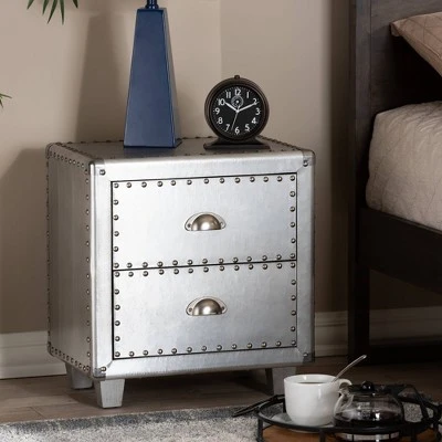 2 Drawer Davet Metal Nightstand Silver - Baxton Studio 8 2 Drawer Davet Metal Nightstand Silver - Baxton Studio - Image 6