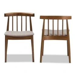 Set Of 2 Wyatt Midcentury Modern Walnut Wood Dining Chairs Beige/Brown - Baxton Studio
