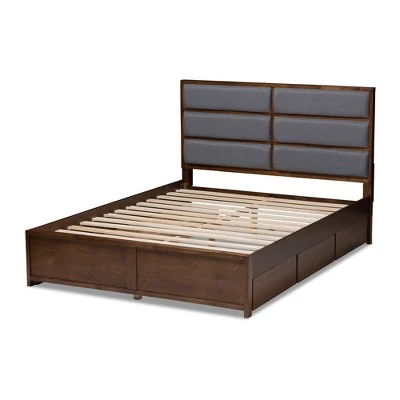 Macey Modern And Contemporary Fabric Upholstered Walnut Finished Storage Platform Bed Gray/Brown - Baxton Studio 5 Macey Modern And Contemporary Fabric Upholstered Walnut Finished Storage Platform Bed Gray/Brown - Baxton Studio - Image 3
