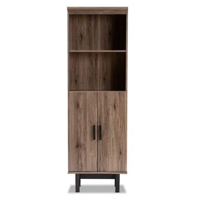 73" 2 Door Arend Two-Tone Wood Bookshelf Brown - Baxton Studio 5 73" 2 Door Arend Two-Tone Wood Bookshelf Brown - Baxton Studio - Image 3