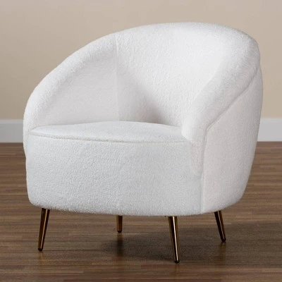 Urian Boucle Upholstered Accent Chair White/Gold - Baxton Studio 8 Urian Boucle Upholstered Accent Chair White/Gold - Baxton Studio - Image 6