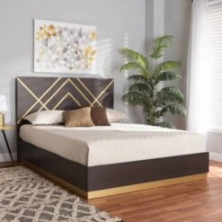Queen Arcelia Two-Tone Wood Platform Bed Walnut Brown/Gold - Baxton Studio -Home Furniture Shop-Baxton Studio GUEST 8a4a88d9 988f 4ff2 914e 83c02f53a0c0