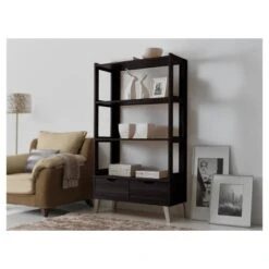62.4" 2 Drawers Kalien Modern And Contemporary Bookshelf With Display Shelves Espresso Brown - Baxton Studio -Home Furniture Shop-Baxton Studio GUEST 8a6d216d dbbb 4f8a a63e 8b1e2691fd80