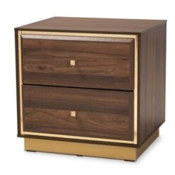 Cormac Wood And Metal 2 Drawer Nightstand - Baxton Studio
