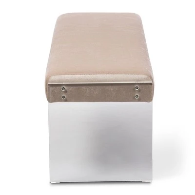 Hildon Modern And Contemporary Microsuede Fabric Upholstered Lux Bench With Paneled Acrylic Legs - Buff Beige - Baxton Studio 4 Hildon Modern And Contemporary Microsuede Fabric Upholstered Lux Bench With Paneled Acrylic Legs - Buff Beige - Baxton Studio - Image 2